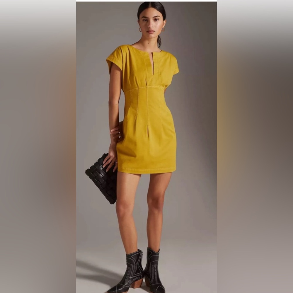 Anthropologie Mustard Yellow Mini Dress